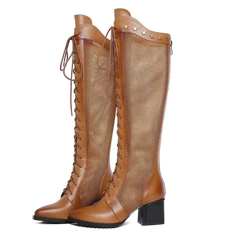 

Spring and Autumn New Mesh Boots and Knee Boots Boots Ventilating System Headpiece Cowhide 6cm