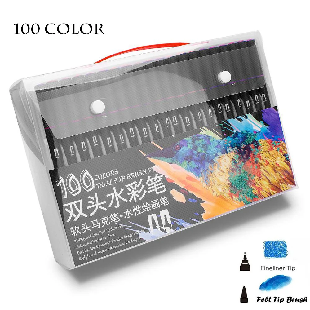 

12/24/36/48/72/100 Color Fine Liner Dual Tip Brush Pen Felt-Tip Pen Drawing Painting Watercolor Art Marker Pens School Supplies