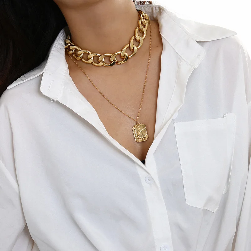 

exaggerated geometry multilayer PU sautoir chain, anaglyph necklace restoring ancient ways female personality