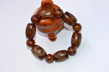 

Three-Eyed Dzi Bead Agate Bracelet Nostalgia Fidelity Old Agate Bracelet Retro Tibetan Ethnic Style Vermilion