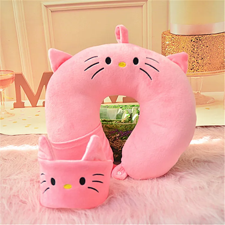 Soft Cartoon Embroidered Pattern Pillow U-shaped Neck Pillow Neck Protection Pillow Travel Plush Toys Give Sleeping Eye mask - Цвет: Розовый