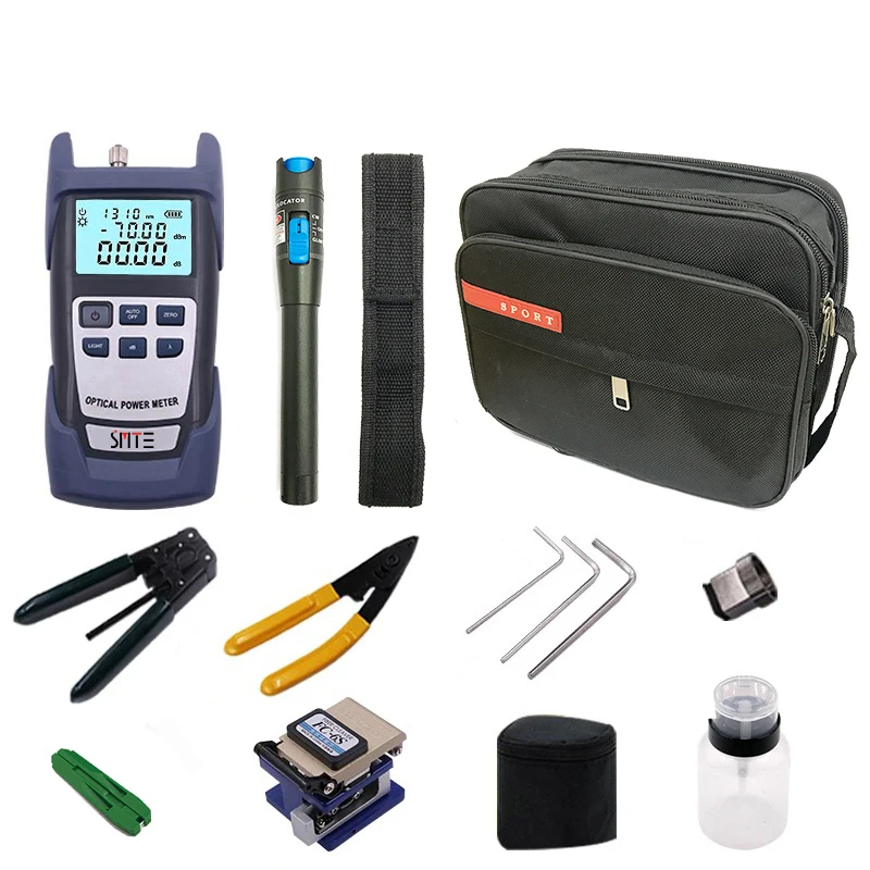 

FTTH Fiber Optic Tool Kit 12pcs/set FC-6S SKL-8A SKL-6C CT-30 Cleaver -70~+3dBm Power Meter 5km Laser pointe 16 12 Scale Blade