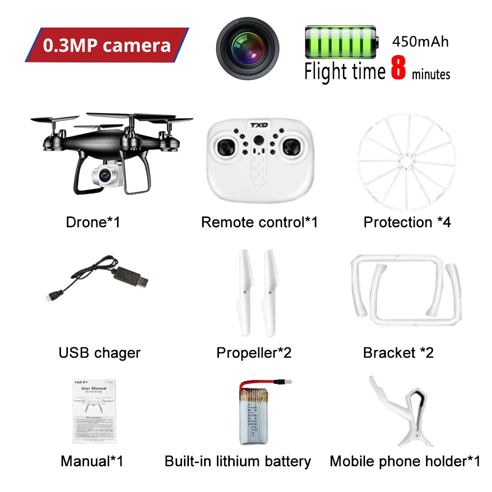 JC-10-no-8min-0.3BK RC Camera Drone With 720P/1080P Quadcopter HD Camera Dron Selfie Quadcopter Headless Helicopeter One Key Return Drones Toy Gift - Цвет: JC-10-no-8min-0.3BK