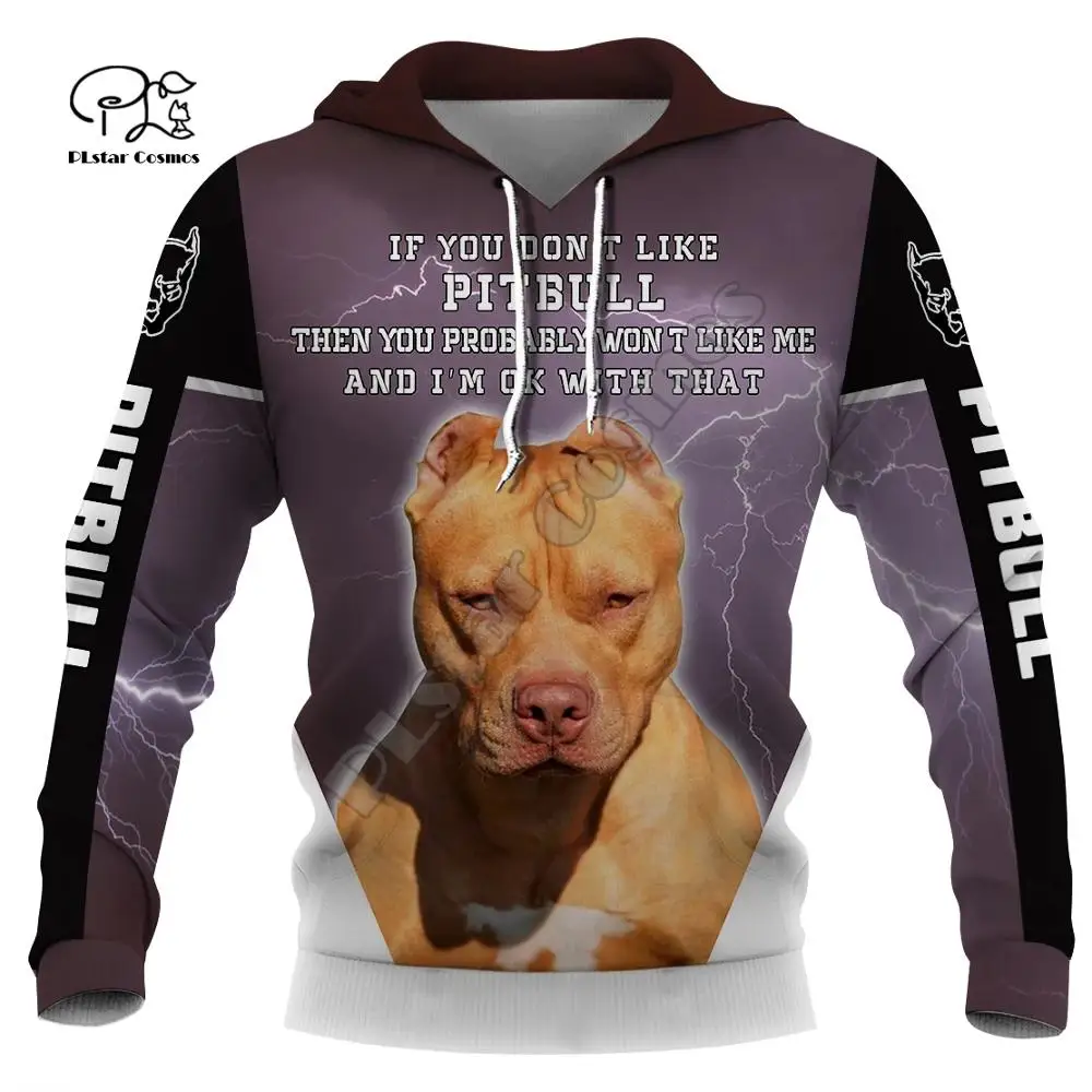 New Mens Funny pitbull Dogs printing autumn long sleeve Sweatshirts women pullover tracksuit hood outwear