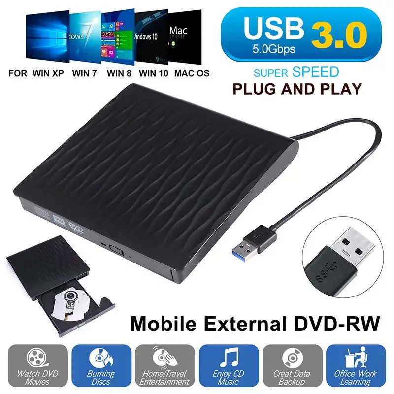  High-Speed External CD/DVD Driver Case USB 3.0 RW Burner Reader ROM Optical Drive Case For Laptop N