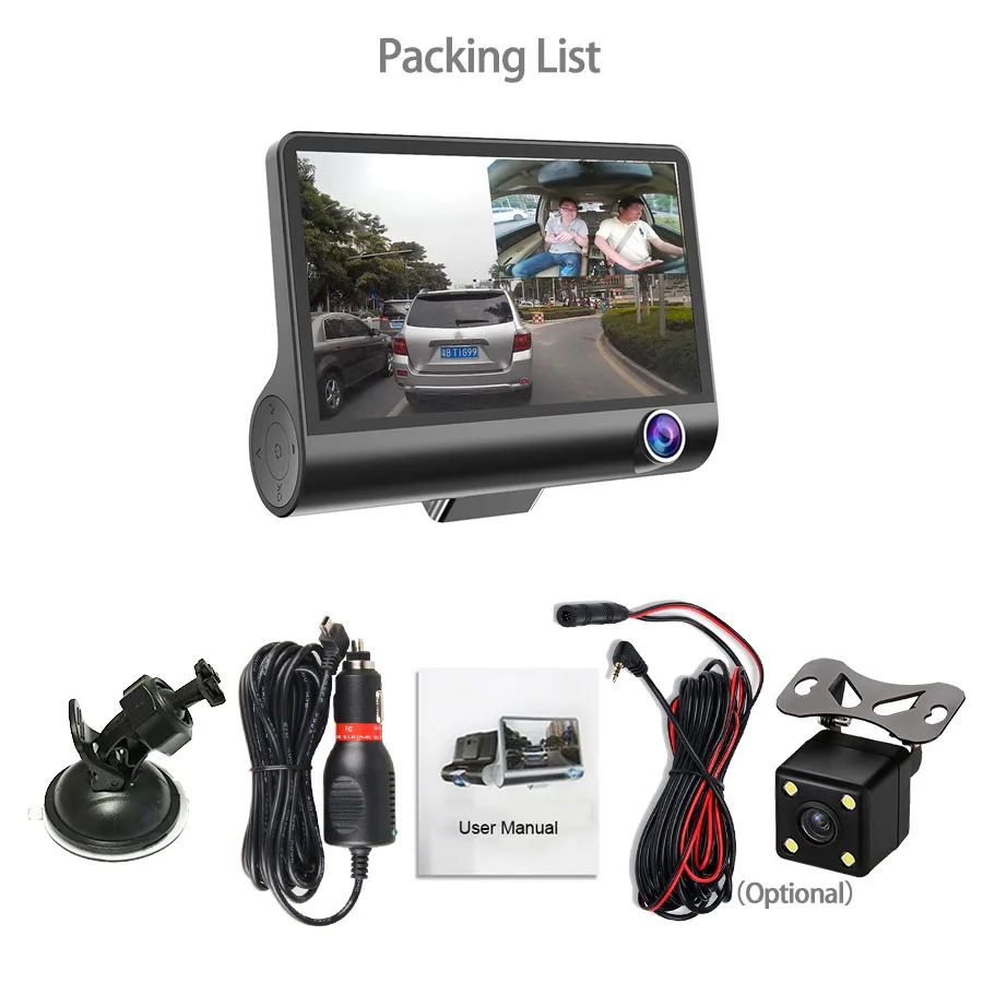  Car DVR 3 Cameras Lens 4.0 Inch 1080P Video Recorder with Rear View Camera Dual Lens Dash Cam Auto 