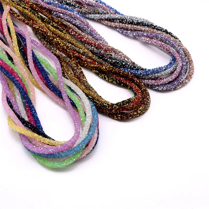 Jewelry Making Supplies Sewing Rhinestones Glass Crystal Rhinestones Craft Supplies 7mm Resin Glitter Rhinestones Rope Tube Cord Sequin Trimming For DIY Jewelry Bracelet Necklace Party Decoration Wedding 91cm/lot