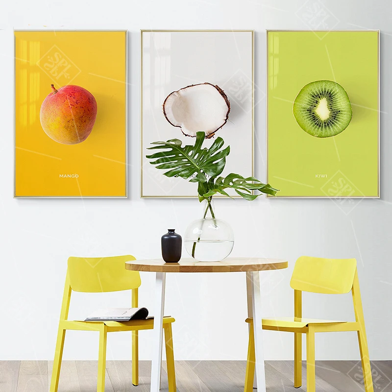 Скандинавские кухонные декорации плакаты Кокосовая малина манго сливы фрукты