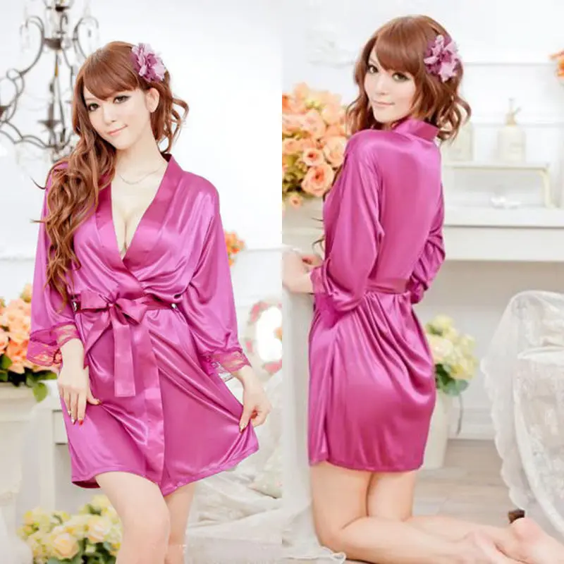 Сексуальный женский гладкий шелк атласные халаты пижамы домашний халат кимоно леди для подружки невесты на свадьбе невесты халат банный Халат - Цвет: Фиолетовый