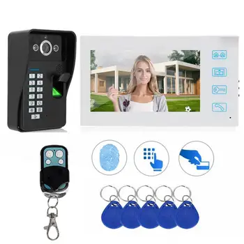 

7in Wired Video Intercom 1080P Fingerprint Password Card Remote Access Control System 100-240V Video Doorbell