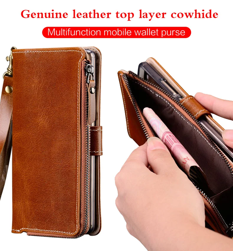 

Zipper Genuine Leather Case For Xiomi Mi 9 9T PRO 8 Lite A3 9 SE Redmi k20 pro NOTE 7 7A Note 8 Stand Holder Protect Wallet Bags