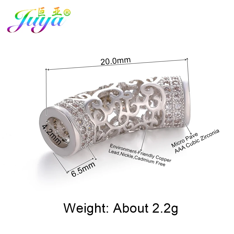 Juya DIY золотые/серебряные/розовые золотые разделительные бусины, поставки, микро проложенные циркониевые изогнутые трубчатые бусины для изготовления ювелирных изделий из натурального камня и жемчуга - Цвет: White Gold