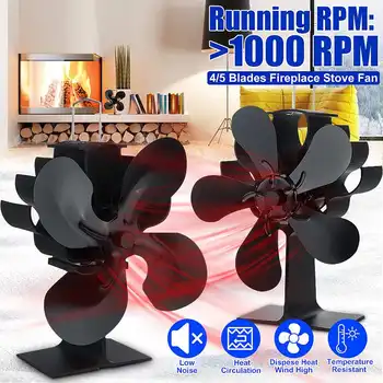 

4/5 Blade Fireplace Fan 150CFM Black Stove Fan Heat Powered Wood Burner Eco Fan Friendly Quiet Home Efficient Heat Distribution
