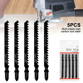 

5pcs T-Shank Jigsaw Blades Curve Cutting Tool Kits For Wood Plastic Thick Teeth Woodworking Reciprocating