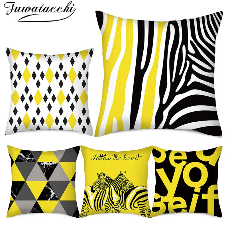 

Fuwatacchi Yellow Polyester Cushion Cover Pineapple Geometric Abstract Pattern For Home Sofa Decorative Pillow Cases Cover 45cm