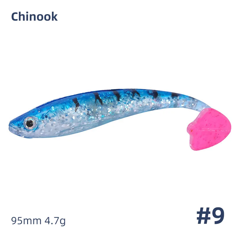 Chinook Soft Bait Lure 3D 90mm 5pcs Wobblers Silicone Fish Artificial Bait Fishing For Jig Head Texas Jigs Wacky Hooks
