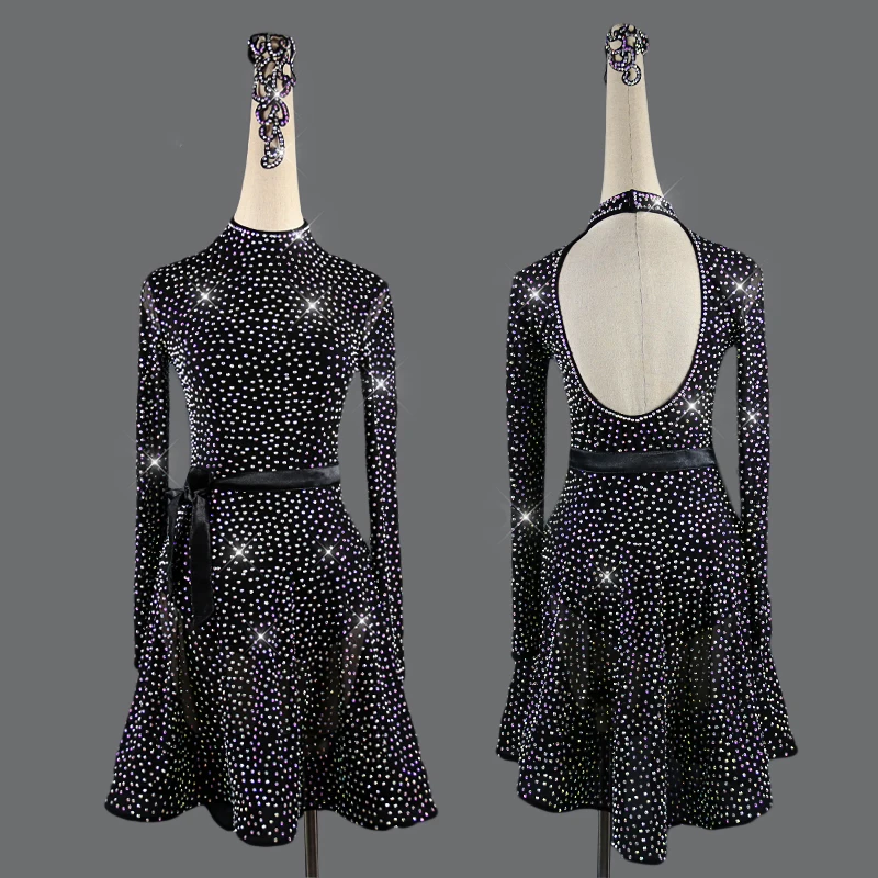 2020 new Latin dance show shows the race dress, the high-end long sleeve professional adult lady sexy Latin dance dress