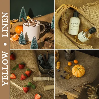 

Photography Backdrop Props Yellow Burlap Cloth Linen Cloth Pad Retro Effect Shoot Background Material for Food Cosmetics Jewelry