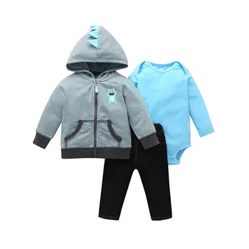 

Spring Autumn Newborn Baby Boy Clothes Sets 3 PCS Stripe Baby Clothes Girl Outfit Cotton Hooded Zipper Coat+Bodysuits+Pants