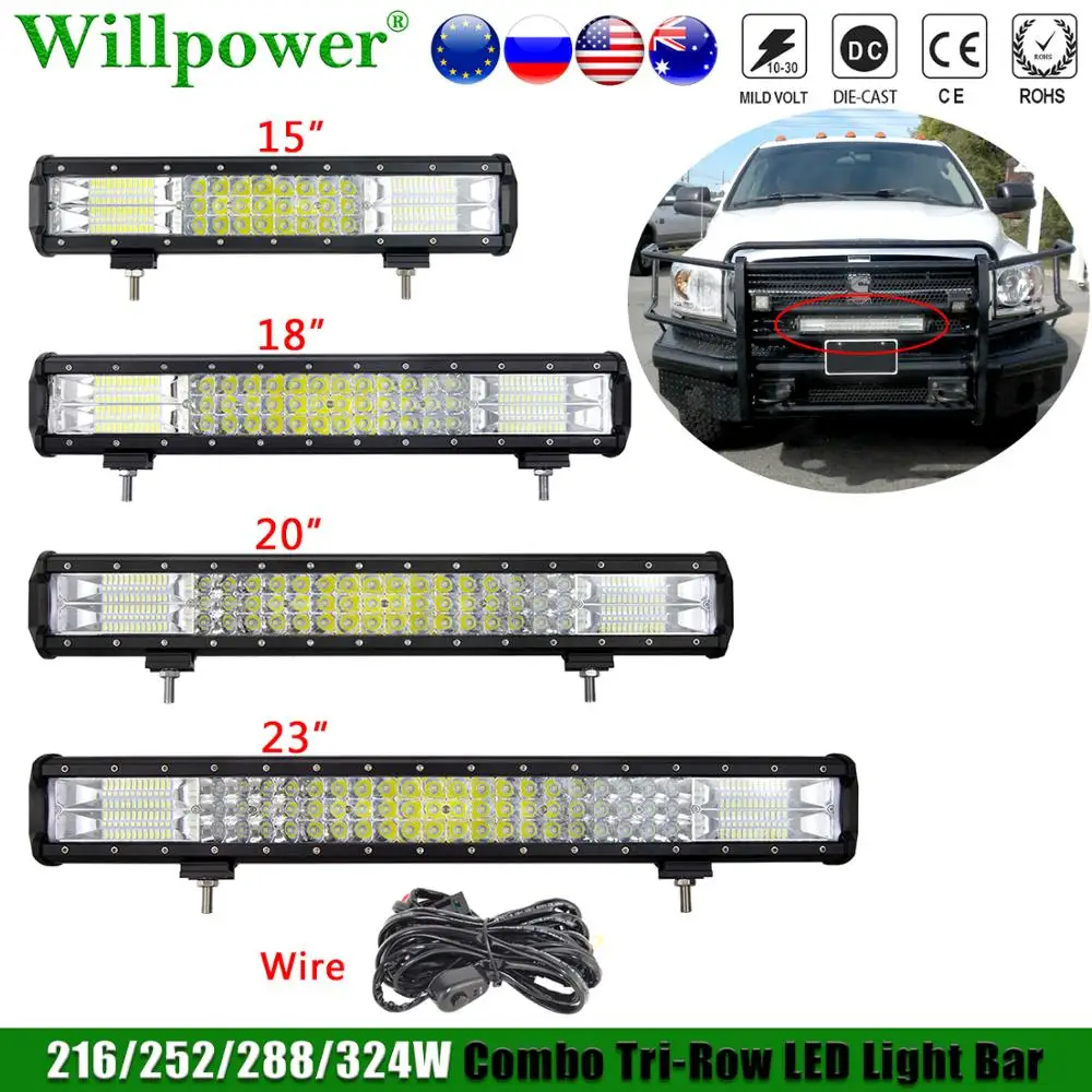 

Offroad Car SUV Bumper 15" 18" 20" 23" 3 Row LED Light Bar For Jeep JK Polaris UTV Roof LED Bar 4x4 Truck Fog Light Driving Lamp