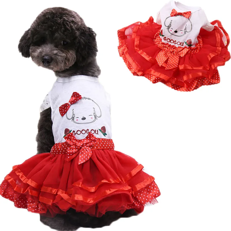 Cute Dog Clothes Summer Tulle Tutu Skirt Red Girls Dog Dress For Small