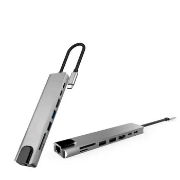 

New 8 In 1 USB HUB to Multi USB 2.0 Adapter Dock for MacBook Pro Accessories USB-C Type C RJ45 Ethernet Micro SDTF OTG Adapter