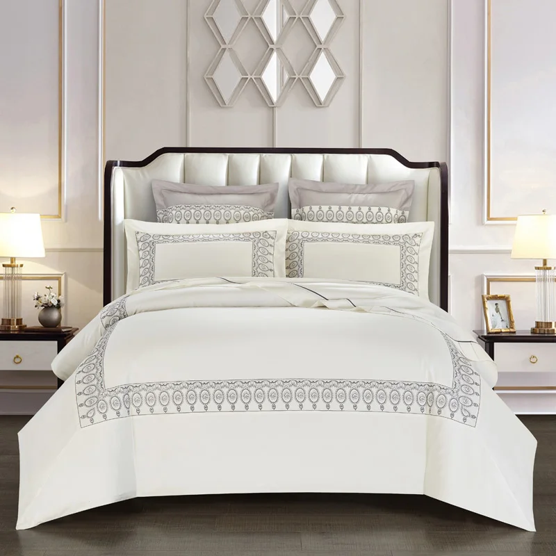 600tc Egyptian Cotton Premium Bedding Set Gold Grey Duvet Cover