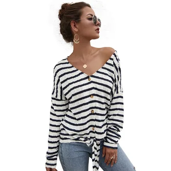 

KALENMOS Cardigan Female Autumn Winter Women Long Sleeve stripe Cardigan Casual loose coat fashion female Knitted Sweater