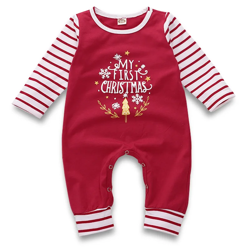 Детская Рождественская одежда; Забавный комбинезон с надписью «My First christmas» для новорожденных; хлопковый комбинезон с длинными рукавами в красную полоску для малышей - Цвет: Красный