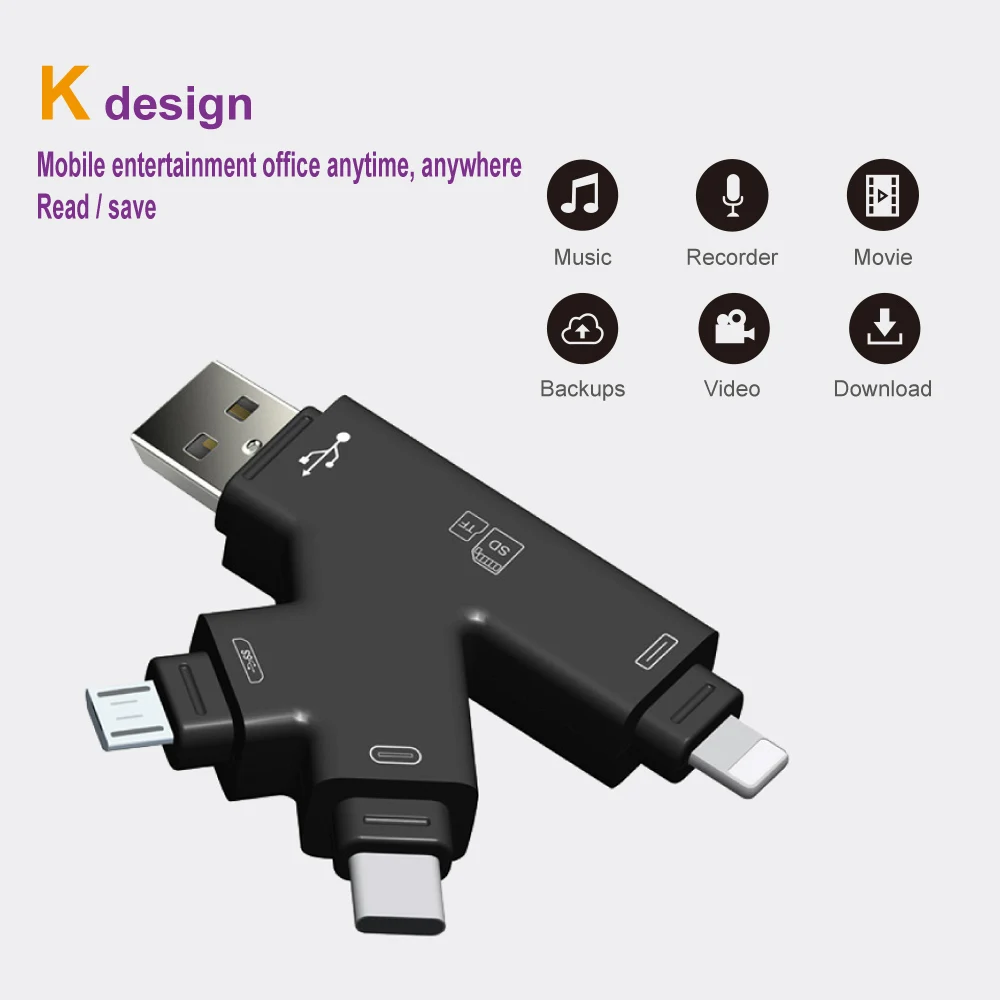 4 в 1 устройство для чтения карт usb C Micro USB адаптер Android ipad/iphone 7plus 6s5s MacBook OTG TF SD type