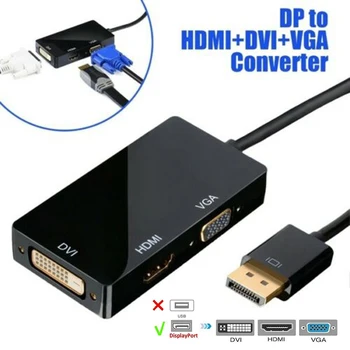 

1pc Durable DP to HDMI/DVI/VGA Converter Cable 3-in-1 Full HD 1920x1080P Male to Female Adapter For PC Computer Laptop