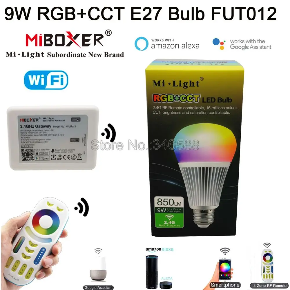 4x milight 9 Вт E27 RGB + CCT светодиодные лампы AC110V 220 В fut012 затемнения + 1x Wi-Fi ibox1 лампа + 1x2.4 г Беспроводной 4-зоны сенсорный пульт