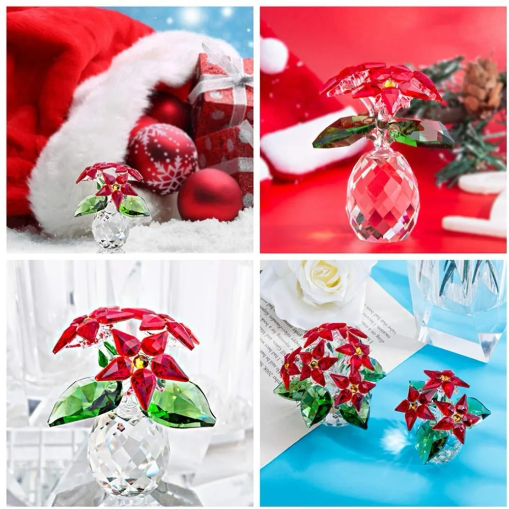 H& D хрустальные статуэтки Poinsettia, Праздничные рождественские украшения, коллекция декора для домашнего стола, сувенирный подарок(красный 6 шт. цветок