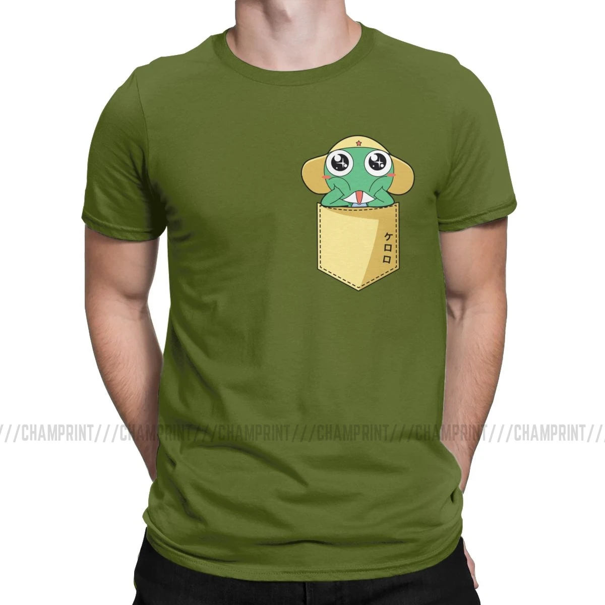 Keroro аниме Sgt лягушка Мужская футболка винтажные футболки короткий рукав круглый вырез Футболка хлопок 4XL 5XL Топы - Цвет: Армейский зеленый