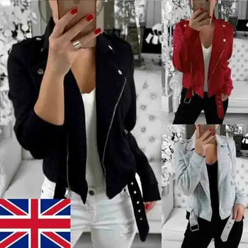 

Sexy Women's Thin Jacket Coats Zip Up Biker Casual Flight Top Coat Outwear UK