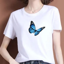 

Oversized Tshirt Kawaii Butterfly Graphic Print Women T Shirt White Summer Short Sleeve Girls Lady Female Clothing Top Tees