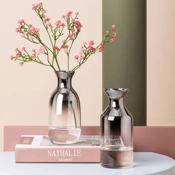

Creative Plating silver Glass vase flower Container Tabletop vase home decortion Flower vase for living room Decorative J