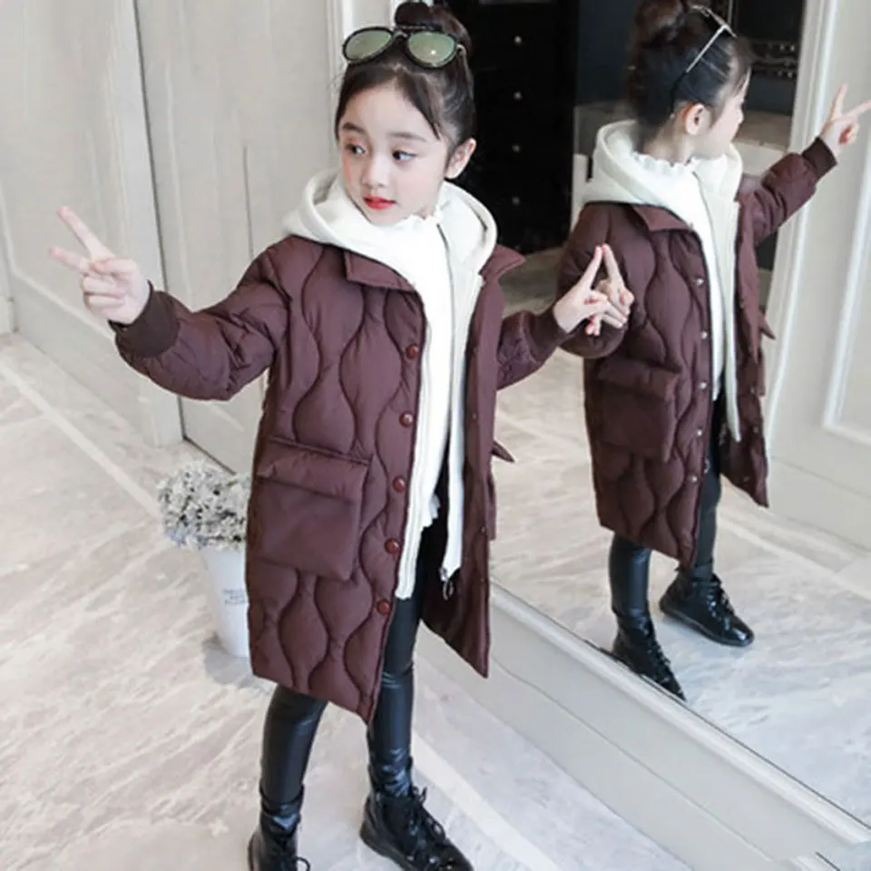 Зимняя куртка; пальто для девочек; 5 цветов; милая цветная Размеры 7 8 9 10 11 12 13 с капюшоном и меховым воротником; детская одежда 14 лет; плотная верхняя одежда