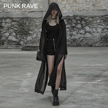 

PUNK RAVE Women's Extra-long Wizard Hat Chiffon Chicken Eye Ring Design Handsome Personality Lengthen Thin Coat Women Cape
