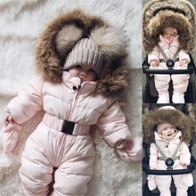 Baby Winter Fur Hooded Jumpsuits Newborn Super Warm Rompers Baby Girl Winter Clothes Infant Outerwear