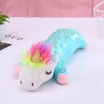 

Sequin Pencil Case Unicorn School Supplies Plush Escolar Pencilcase Pencil Box