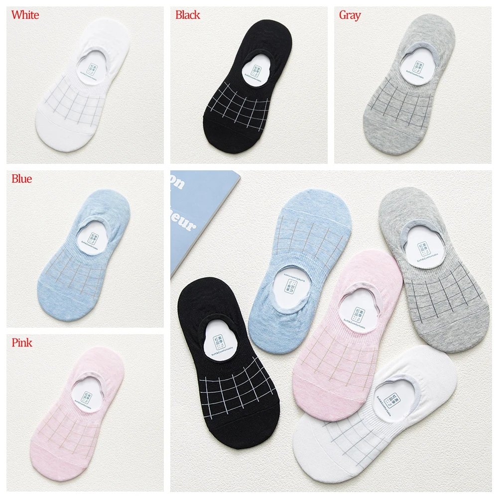 1Pair Fashion Women's Socks Low Cut Small Fresh Color Checkered One Silicone Slippery Invisible Socks Shallow Mouth Boat Socks
