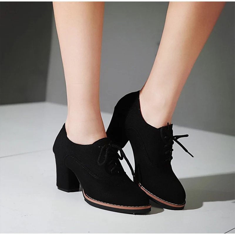 MCCKLE Autumn Shoes Women Pumps Suede Nubuck Lace Up Chunky Heels Ladies Fashion Platform Female Shoes Casual New Footwear