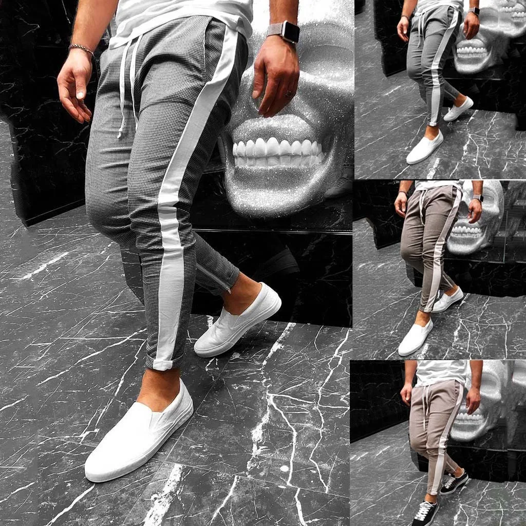 Men Casual Printed Drawstring Elastic Waist Long Cargo Pants Trousers streetwear joggers sweatpants pantalon homme hip hop