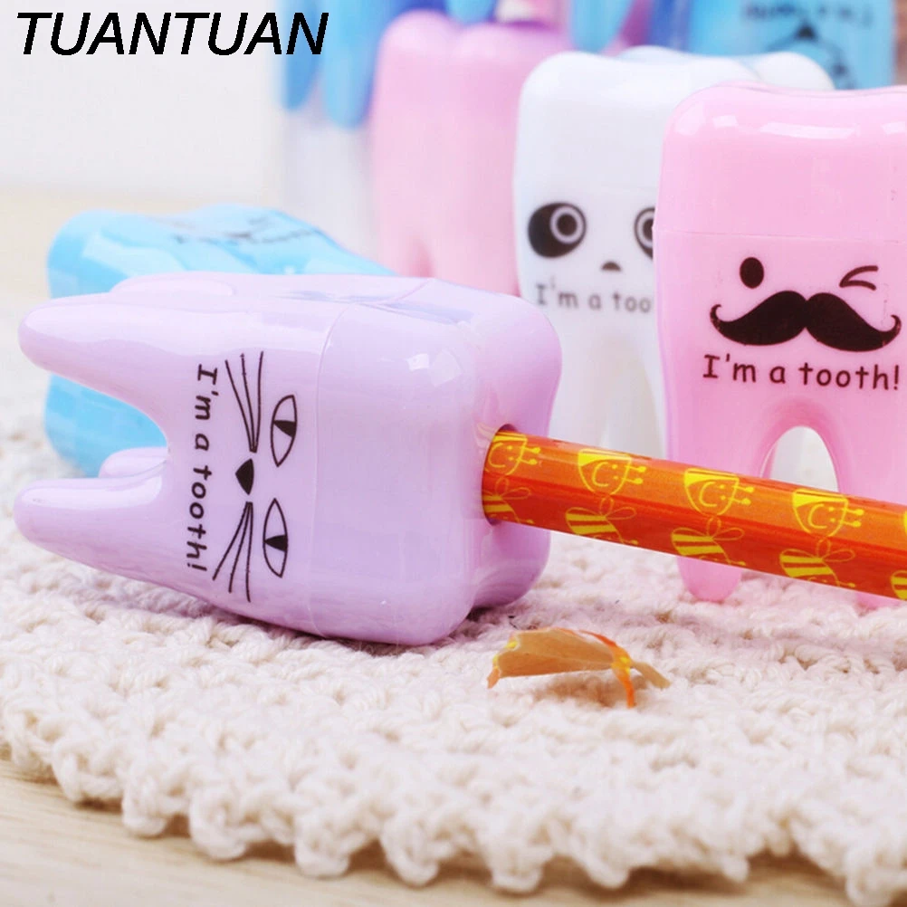 1PC Stationery Candy Colored Teeth Shape Pencil Sharpener Mechanical Creative Cartoon Pencil Sharpener for School Supplies