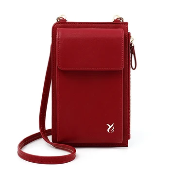 

Women Crossbody Bag Solid Color PU Leather Long Small Shoulder Bag Multifunction Mobile Phone Wallet Mini Sweet Ladies Flap Bag