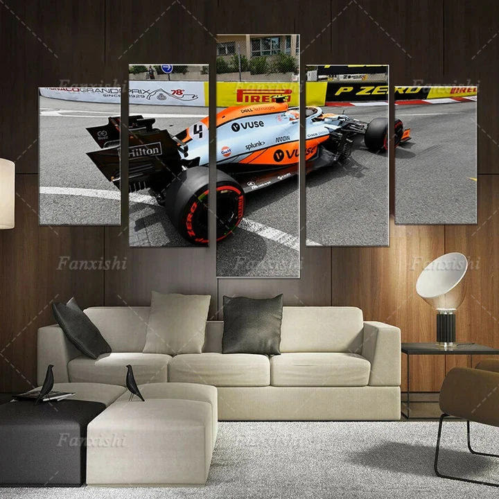 F1 Racing Track Car Mclaren Mcl35M Gulf Ando Norris 5 Pezzi-Poster Wall Art Canvas Painting Hd Print Immagine Modulare Man Gift