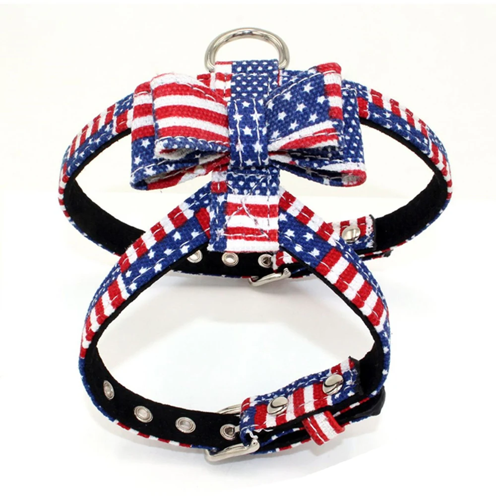

American Flag Elements Cat Vest Harness Stars and Stripes Kitten Collar Leash Quick Release Kitten Pet Microfiber Leather lead