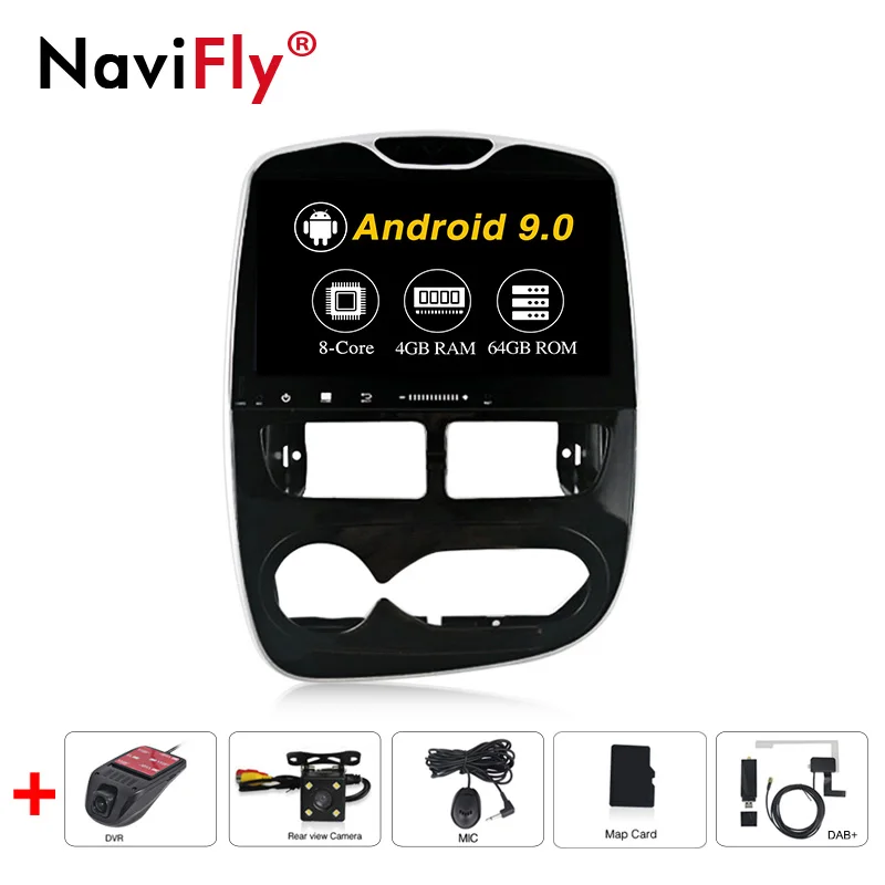 NaviFly Android 9,0 автомобильный медиаплеер для Renault Clio с Wifi 4+ 64G gps навигация Bluetooth 1024*600 HD Стерео Авторадио - Цвет: 4 64G Camera DVR DAB