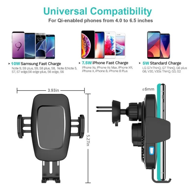 10W Qi Wireless Car Charger Phone Holder Fast Charging Automatic Clamping Car Mount For iPhone XS XR X 8 Samsung S10 S9 S8
